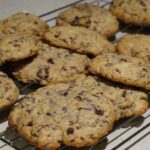 Freshly baked cookies on cooling rack.