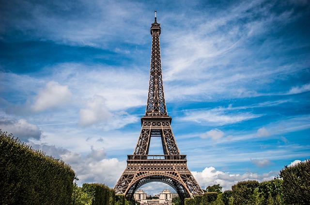 Iconic Eiffel Tower in Paris, France, symbolizing romance and elegance.