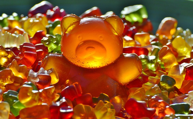 Colorful gummy bears in various flavors and shapes.